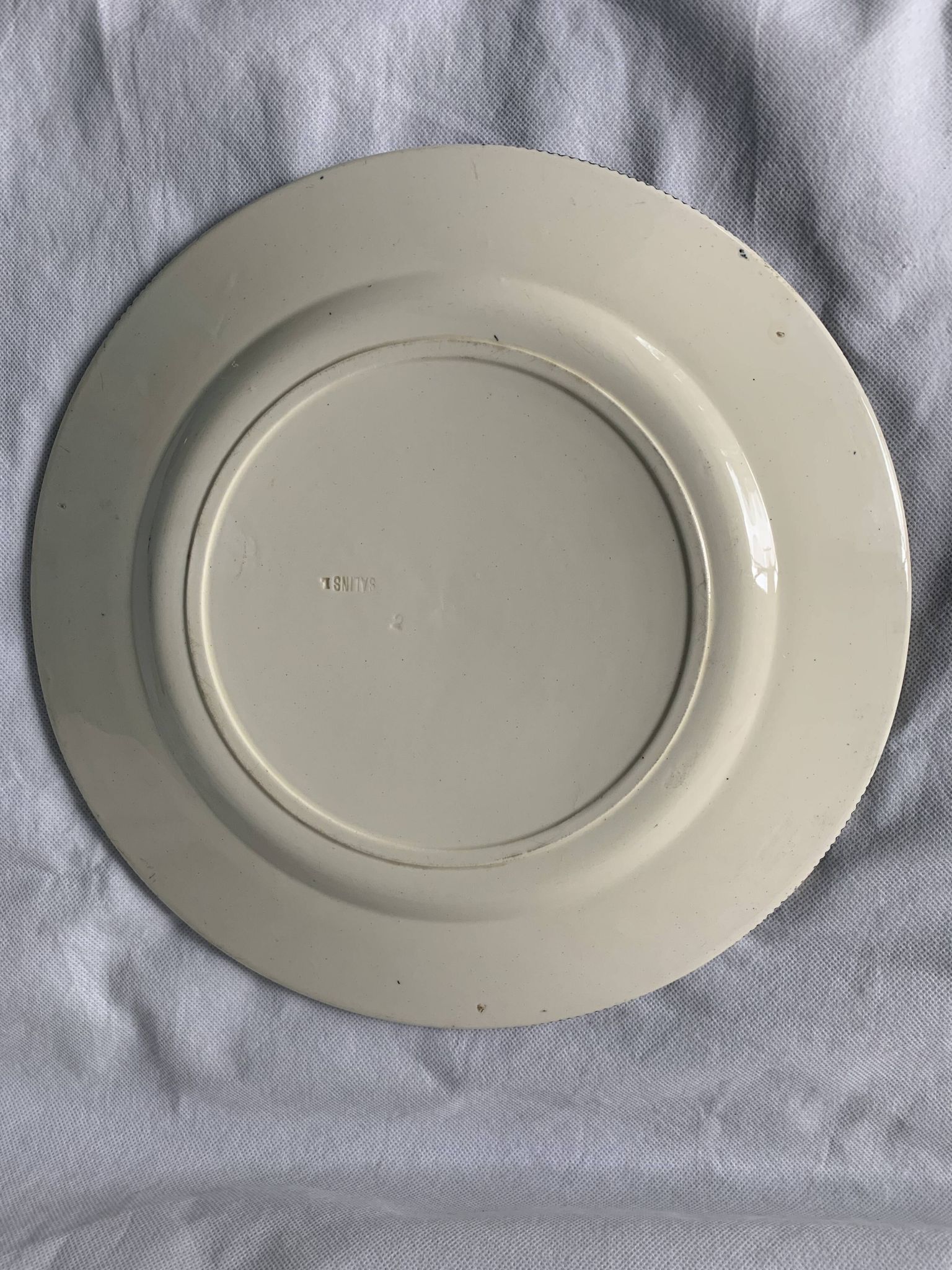 Lot of 12 old flat plates and 2 dishes, Terre de fer Henri II Salins
