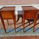 Pair of Louis XVI style oak bedside tables with 2 drawers and spindle legs