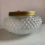 Pair of large and small round sconces in cut glass with ceramic support for the bulb