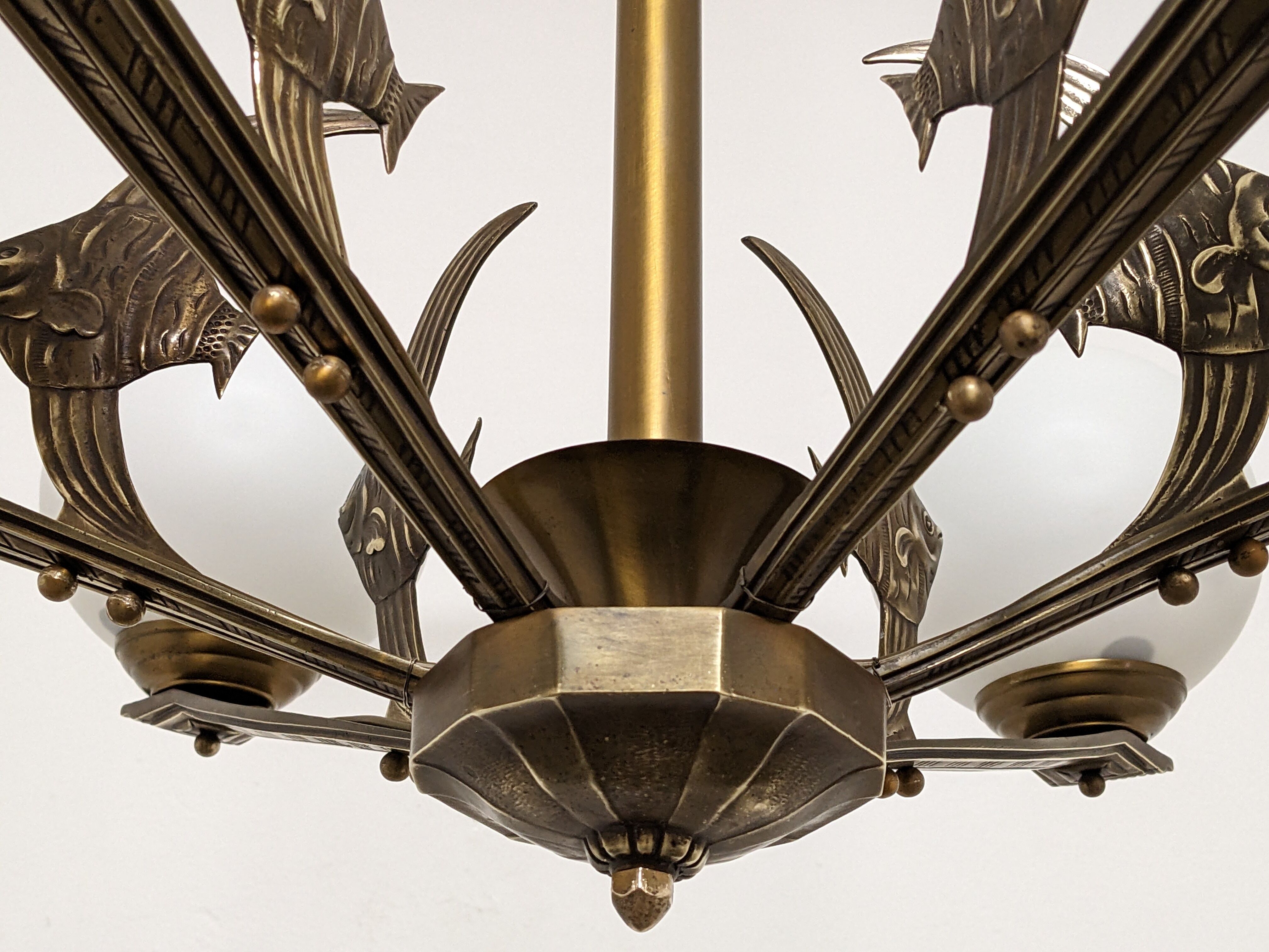Art deco bronze fish chandelier