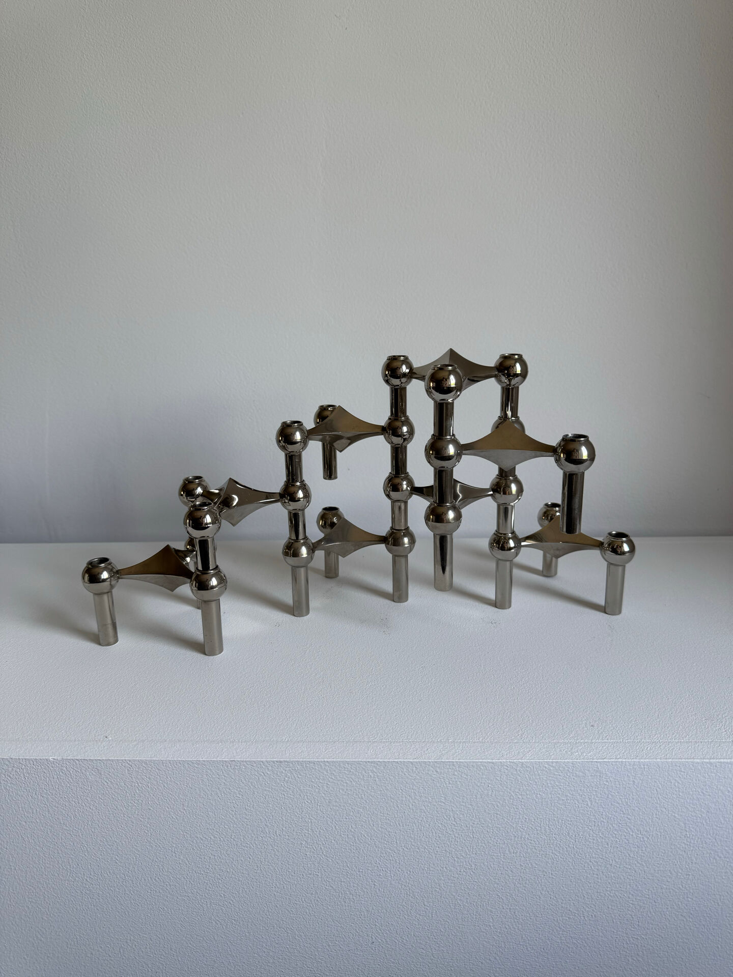 Mid Century Modern Nagel Candle Holders - 1960s Silver Metal Candlesti