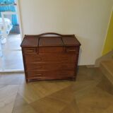 Vintage dressing table/chest - woven rattan - 5 drawers - mirror - 1960s/70s