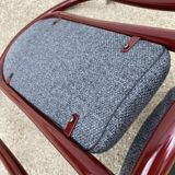 Metallic burgundy bistro chair for restaurants and communities with gray fabric