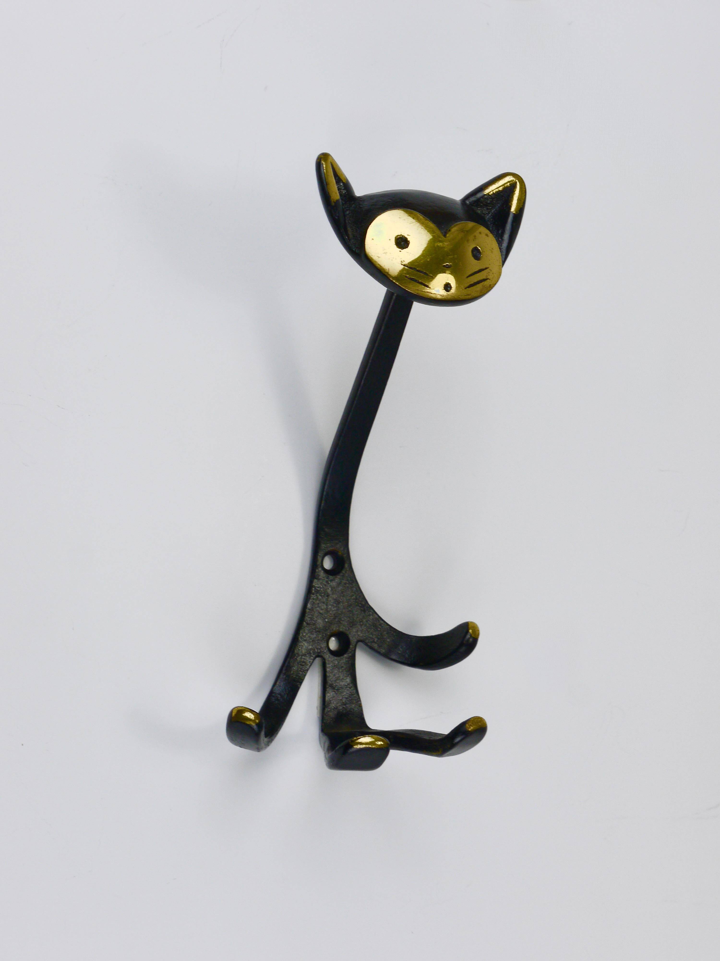 Animal wall hook in brass by Walter Bosse, Cat Zoo by Herta Baller, Austria, 1950s.