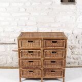 Wicker and rattan chest of drawers with 8 drawers