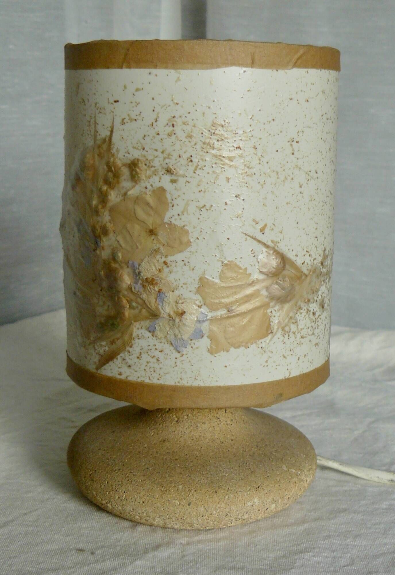 Small stone lamp (Travertine), dried flower lampshade Vintage 1960-70