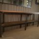 Large industrial metal console, 2 solid oak shelves