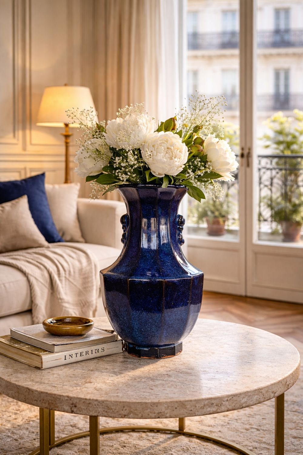 Large blue glazed ceramic vase