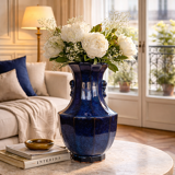 Large blue glazed ceramic vase