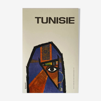 Affiche original Vintage Tunisie par Clasen en 1966 - Petit Format - On linen