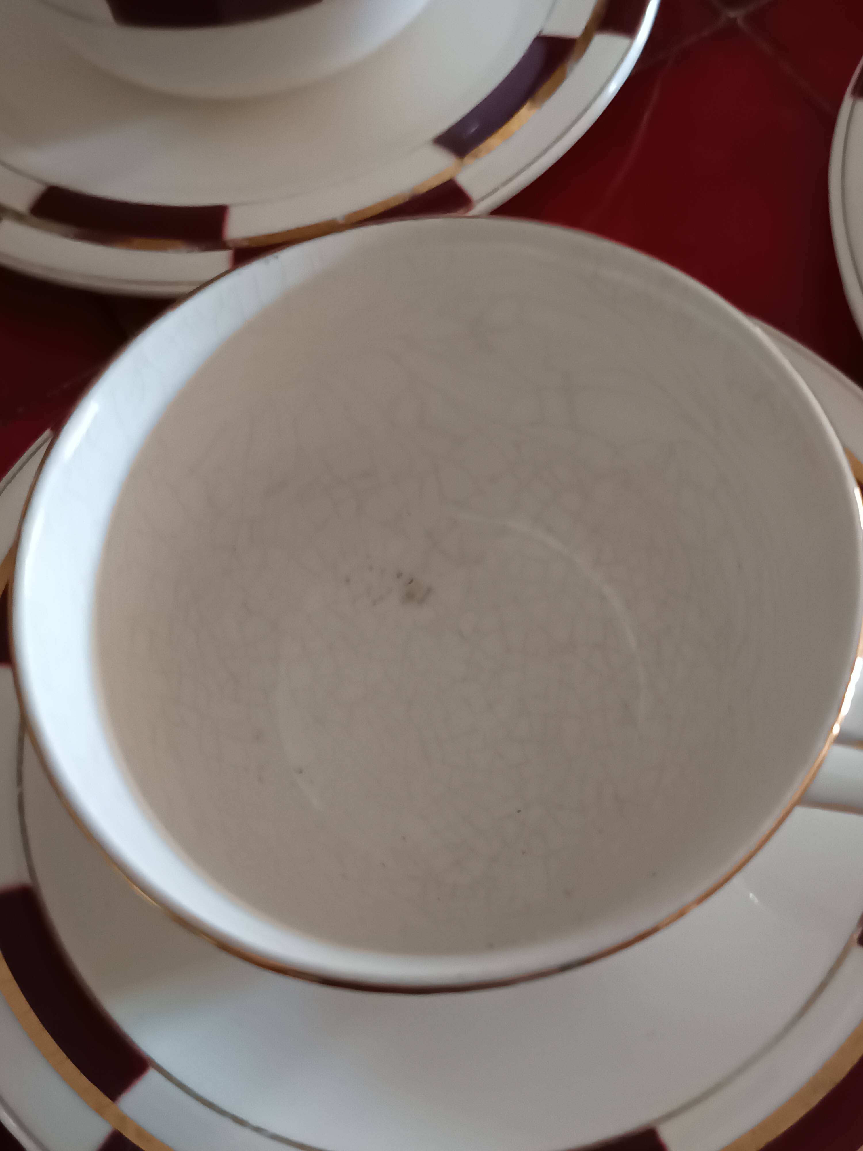 10 vintage coffee cups and 9 saucers, Salins earthenware, 1950