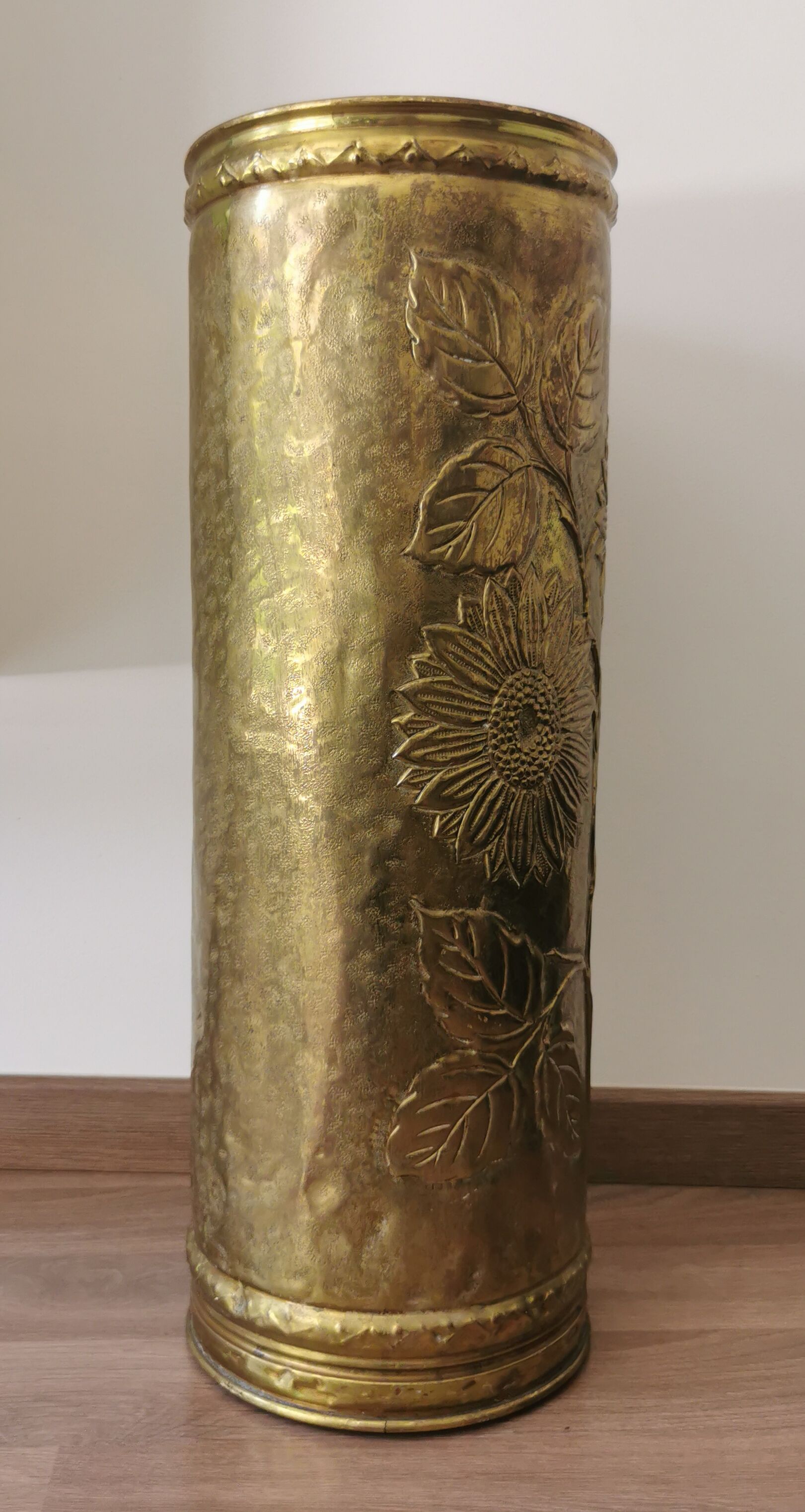 Umbrella holder sunflowers vintage copper and golden brass