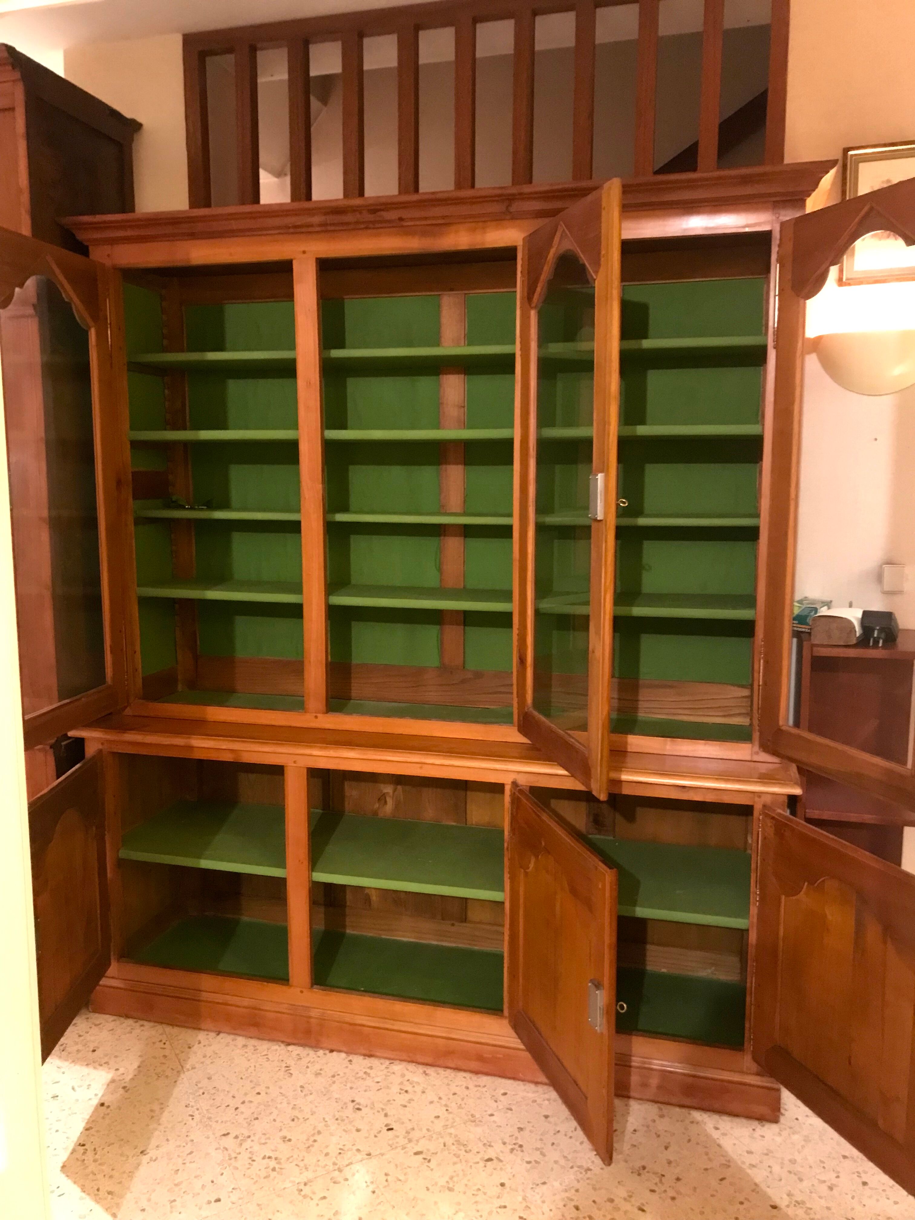 Vintage glass library in solid cherry