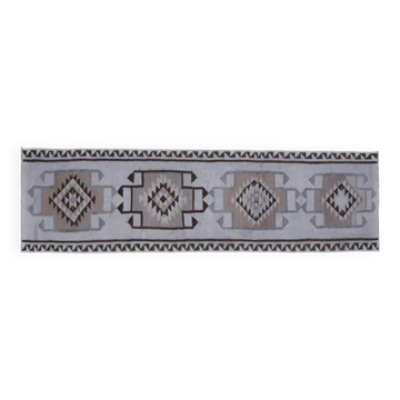 Tapis couloir vintage turc fait main en laine et coton violet des années 1970 97x337