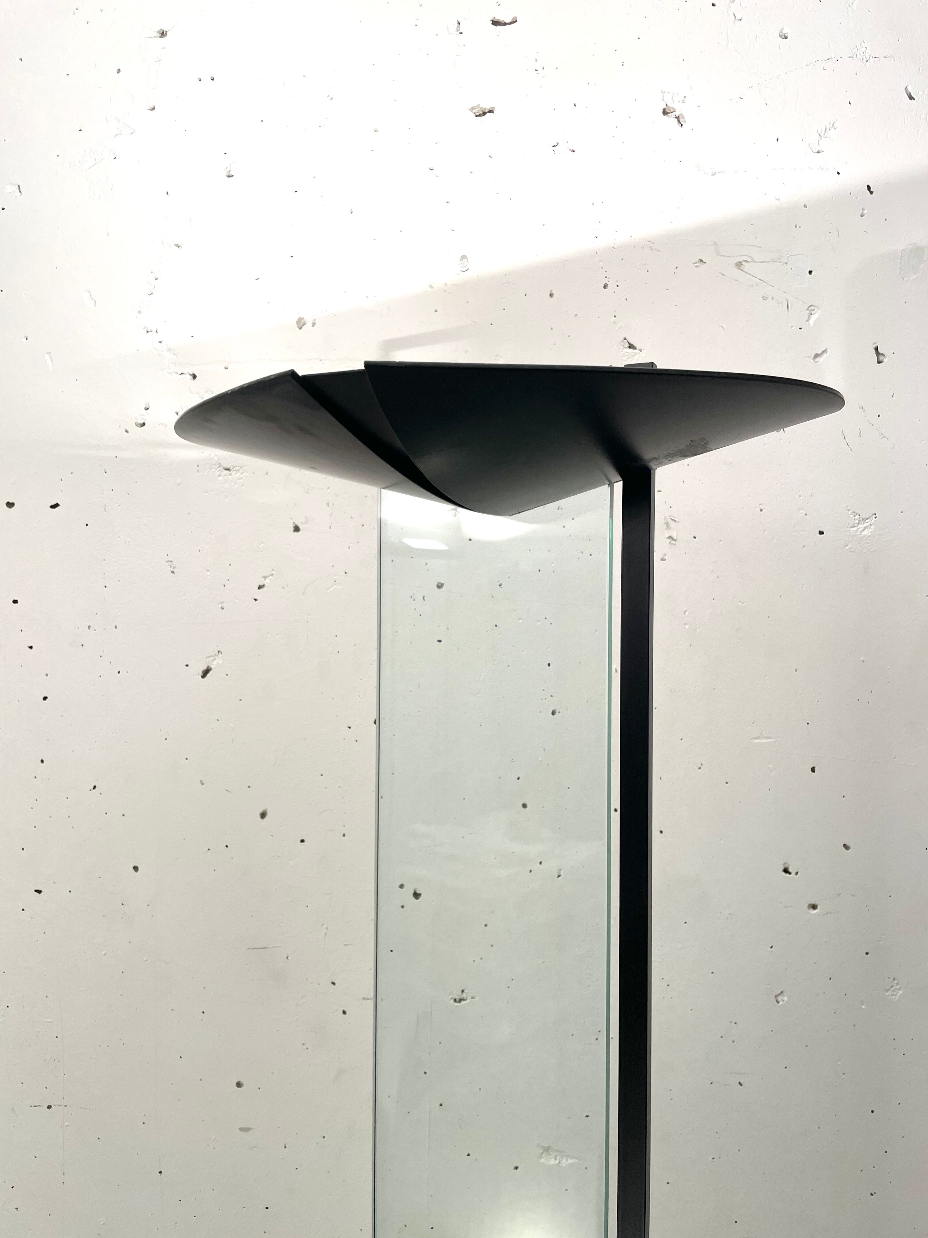 Glass and metal floor lamp 1980, Autograph