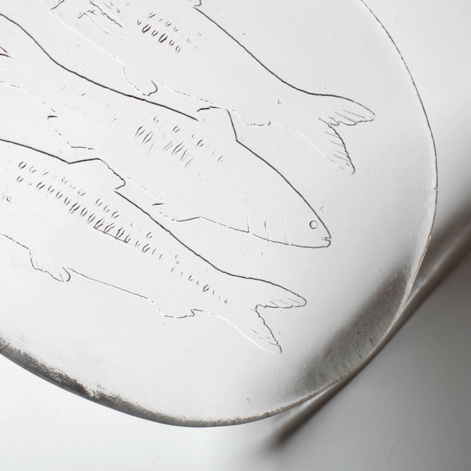 Set of 4 Vintage Kosta Boda Glass Oval Dinner Fish Plates / Sweden / 1970s