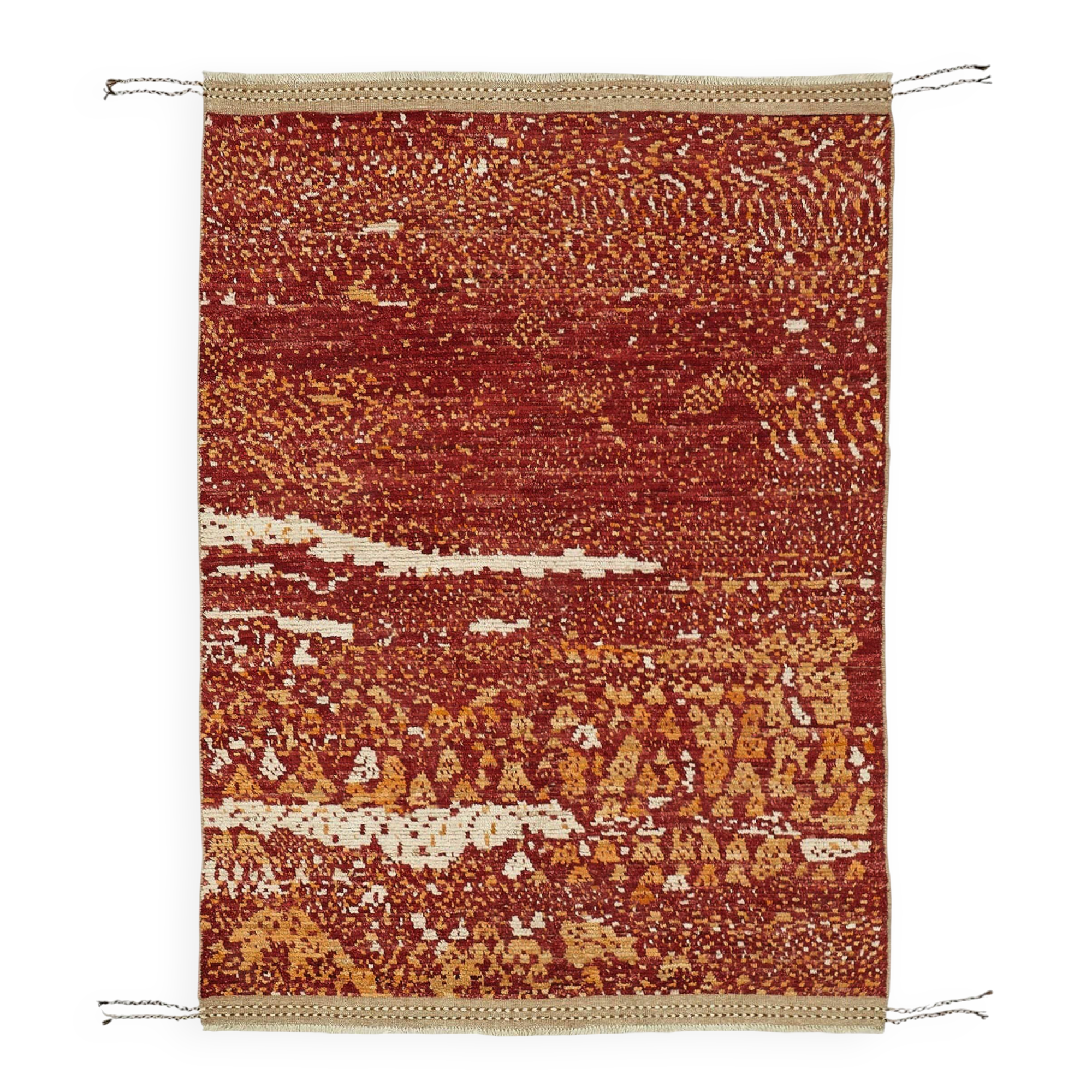 Handwoven Turkish Rustic 149 cm x 209 cm Red Wool Carpet