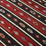 Turkish Red & Black Striped Vintage Kilim Rug, 168x228Cm