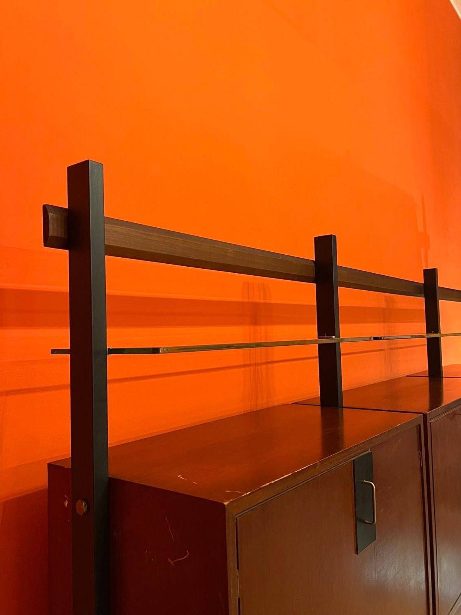 Mid-Century Modern Modular Bookcase, Wood & Metal, Italy, 1960s