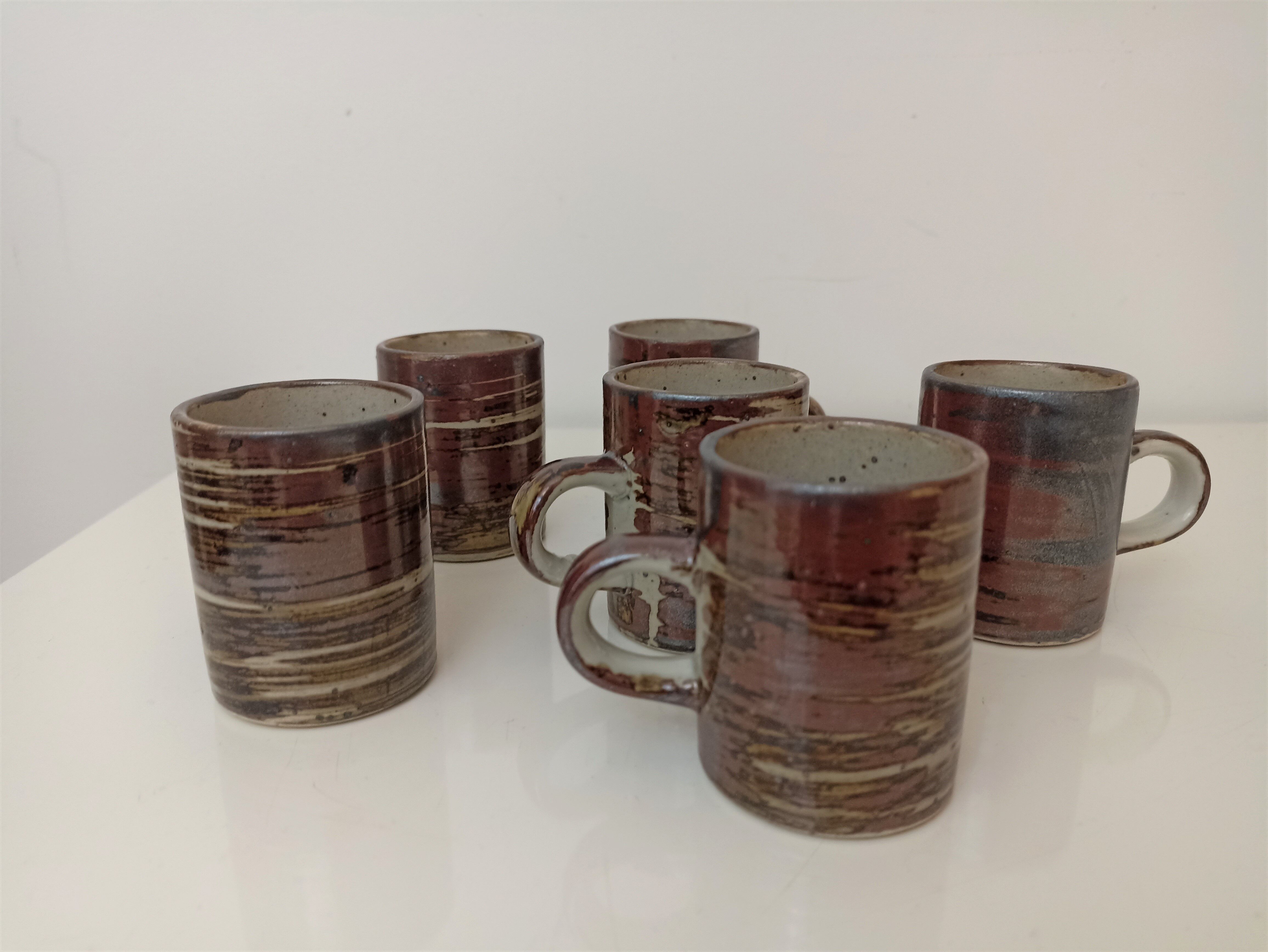 6 coffee cups in vintage stoneware 70s