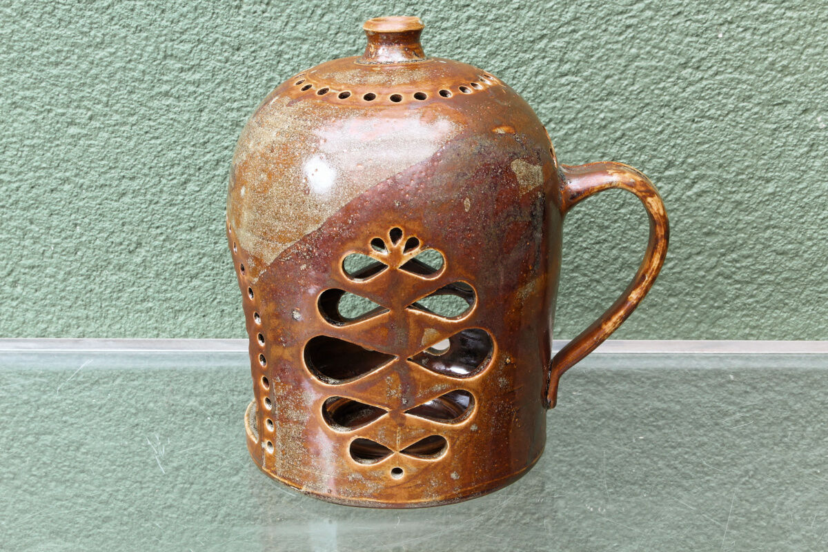 Signed enamelled stoneware lantern, Puisaye