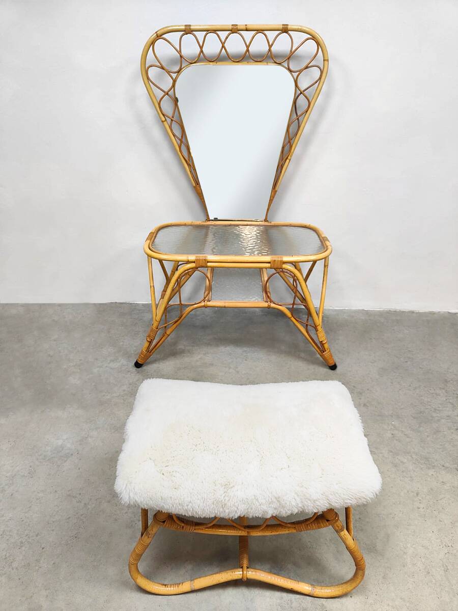 Vintage bamboo rattan vanity dressing table 'Boho'