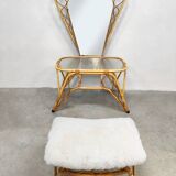 Coiffeuse et tabouret vintage en rotin et bambou