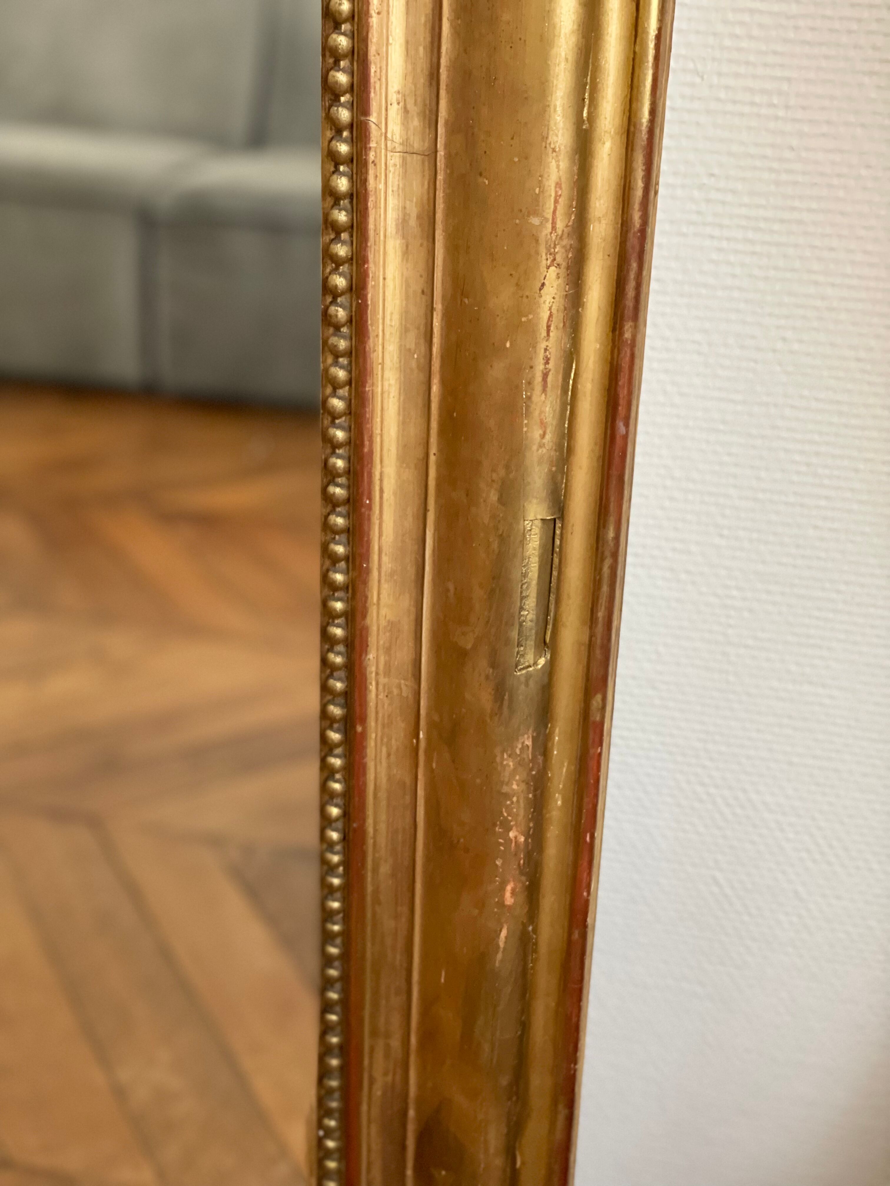 Old mirror louis Philippe Dore gold leaf pediment gilded fireplace