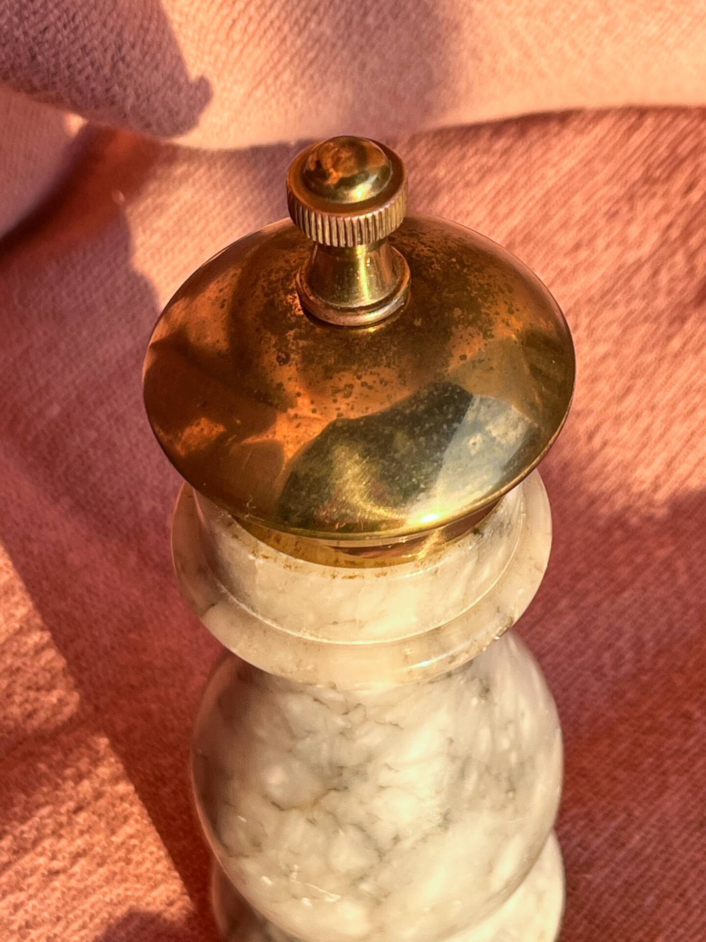 pepper mill, Italian, stone and brass, 1960s