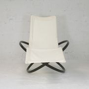Roger Lecal rocking long chair, Jetstar model, brown lask and canvas, France, 1975
