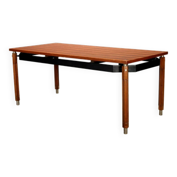 Table en hêtre, acajou et aluminium, Italie années 1960