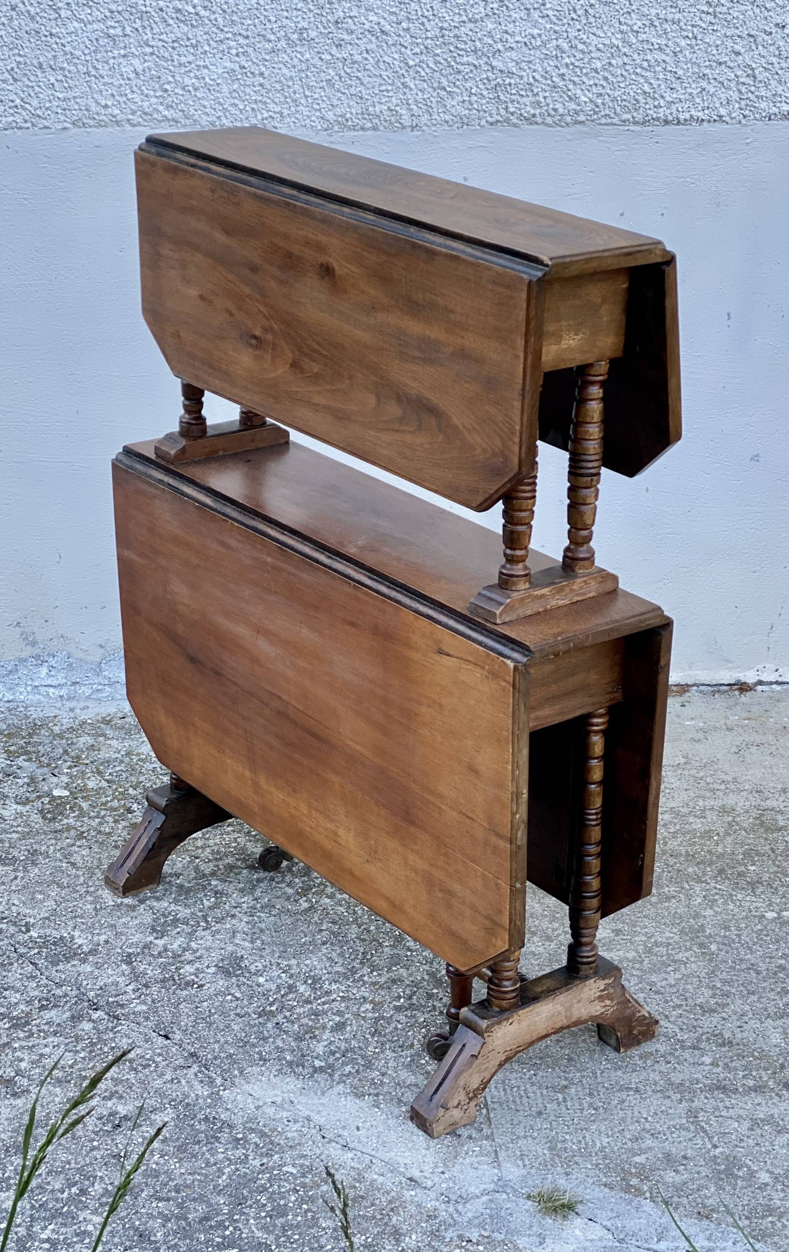 Table à volets gatleg modulable à 2 plateaux vintage 1950
