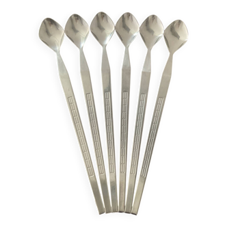 Set of 6 Art Deco stainless steel ice cream spoons