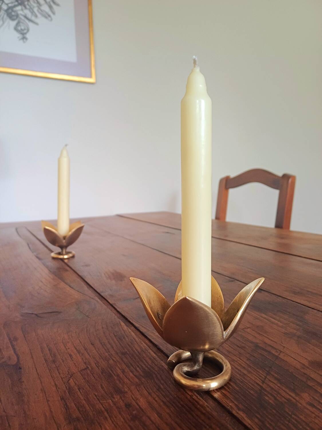 Pair of Solid Brass Tulip Candle Holders – Handcrafted 1970s