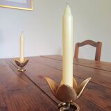 Pair of Solid Brass Tulip Candle Holders – Handcrafted 1970s