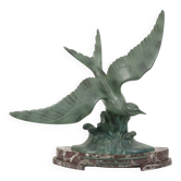 Art Deco Sculpture Seagull on Marble Base Bronze Patina 51cm