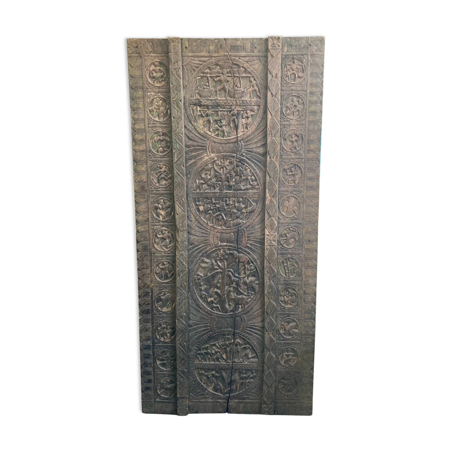 Large panel of indian carved wood nineteenth century