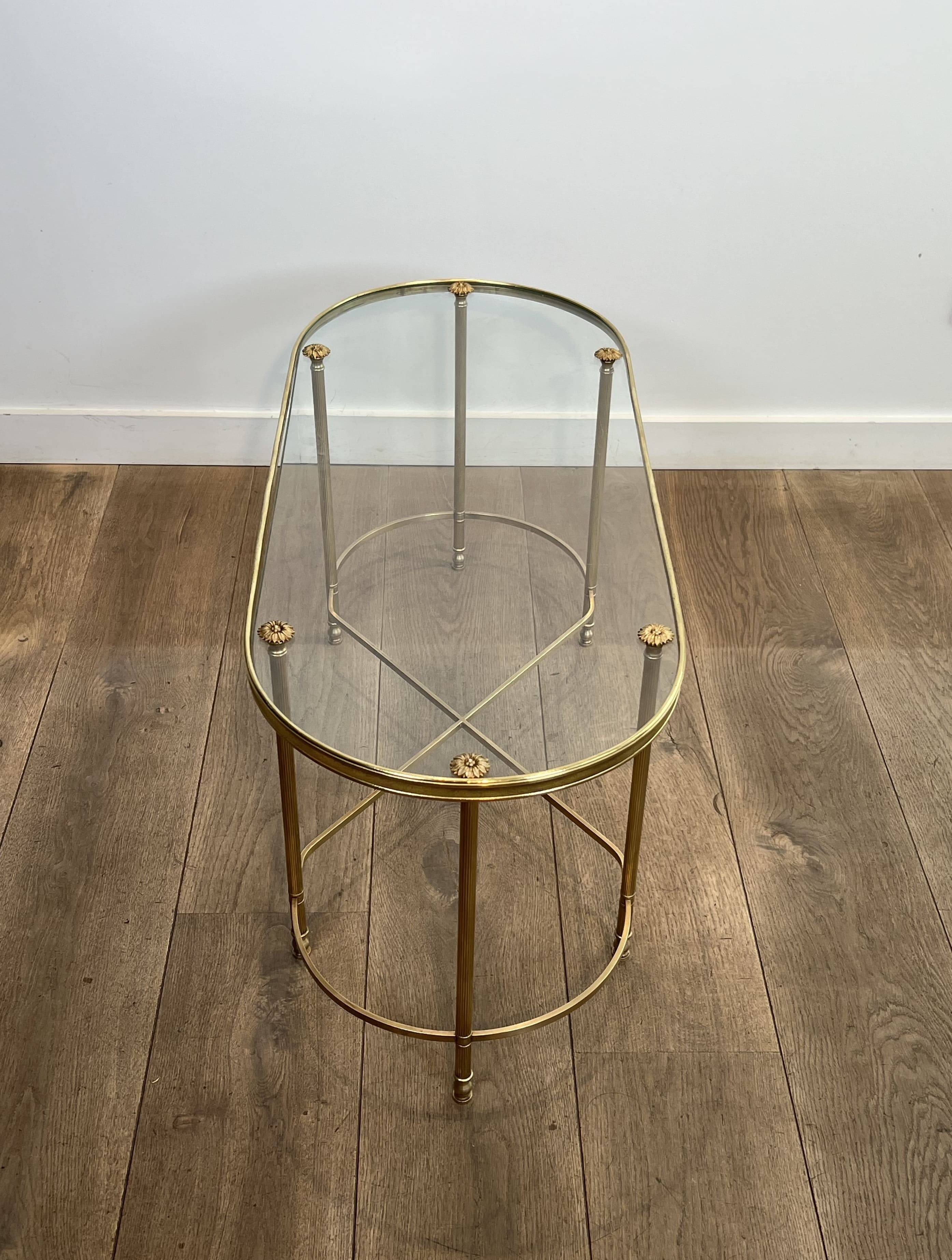 Oblong Coffee Table in Brass and Glass, by Maison Baguès, 1960s.