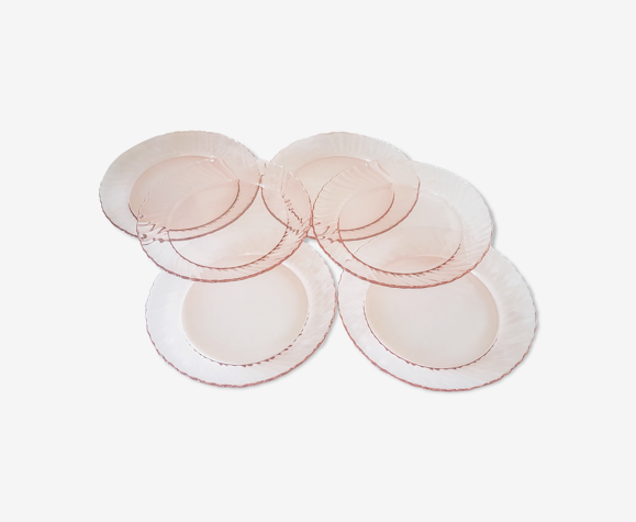 Lot de 6 petites assiettes à dessert rose "rosaline" service arcoroc Luminarc