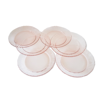 Lot de 6 petites assiettes à dessert rose "rosaline" service arcoroc Luminarc