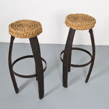 Original set of 2 bar stools by Frida Minet and Adrien Audoux, 1950s, France