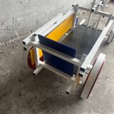 Rietveld-style De Stijl handcart in painted wood — white frame with red, blue, yellow accents