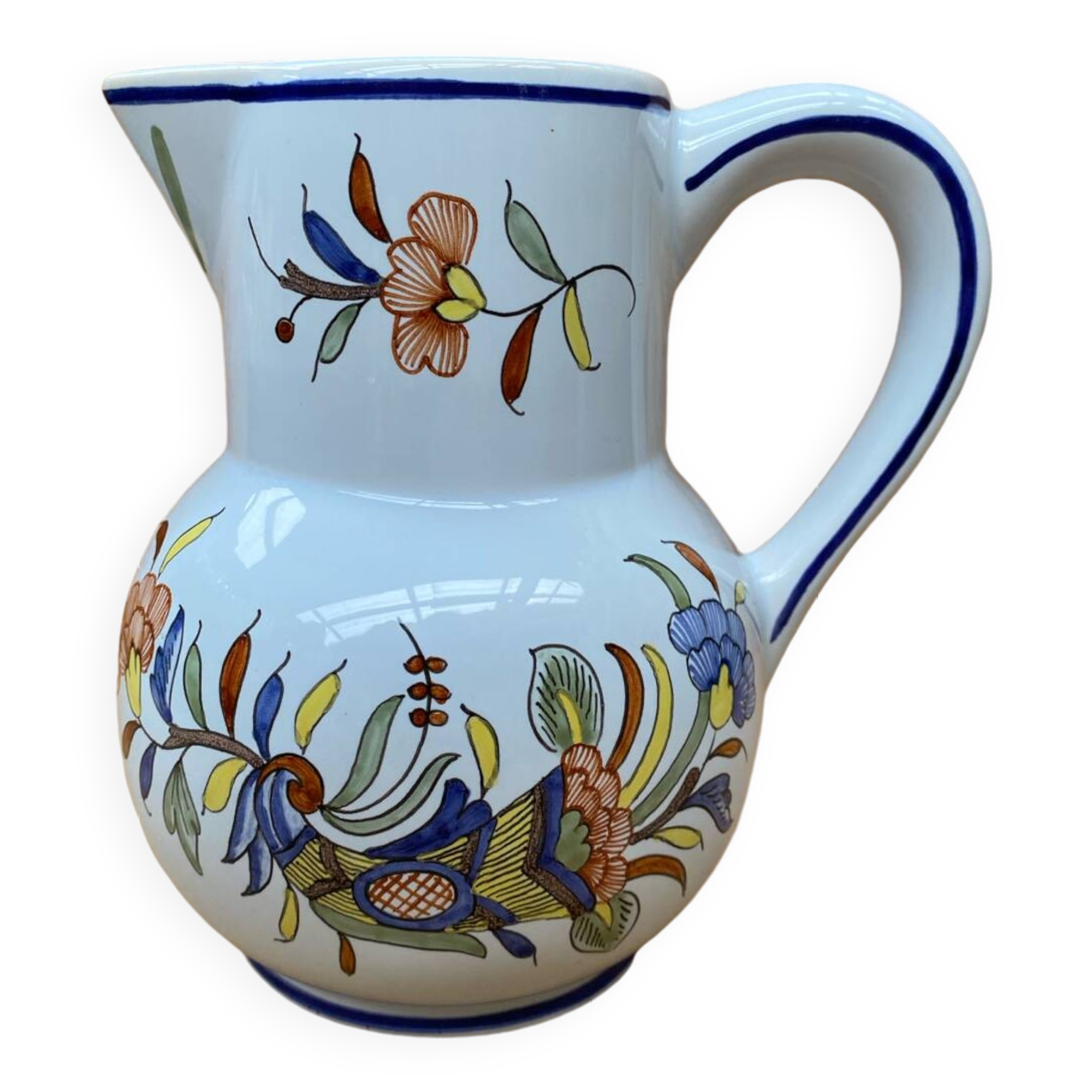 Old pitcher decor rouen geo martel white ceramic vintage flower decor #b644