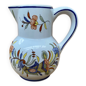 Ancien pichet décor rouen geo martel céramique blanche décor fleur vintage #b644