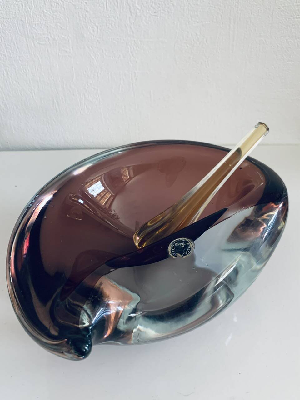 Vintage ashtray, Murano Sommerso, with pestle and label, circa 1960s