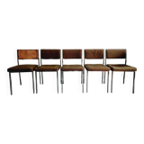 Five chairs in chromed metal and mottled fabric