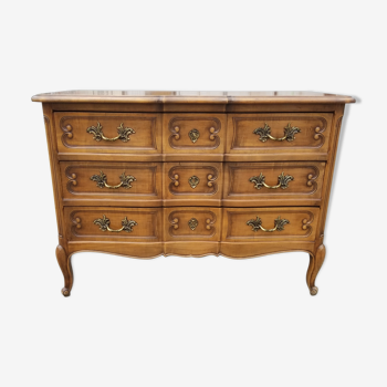 Louis XV style crossbow chest of drawers 3 drawers in walnut