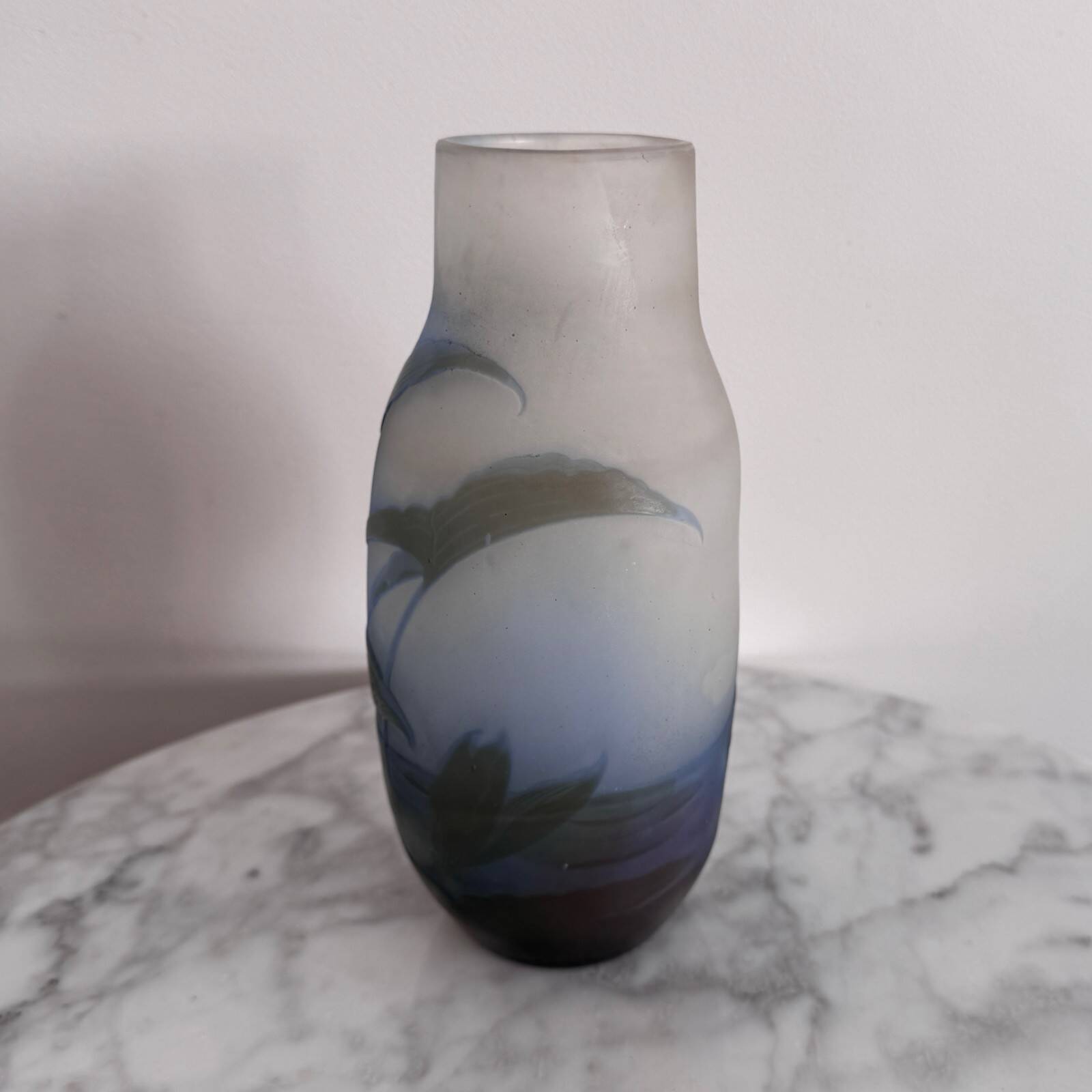 Art Nouveau vase by Gallé in acid-etched glass paste with vegetation