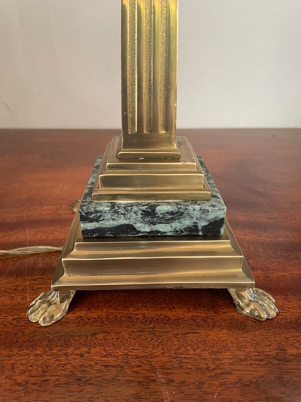 Lampe colonne en bronze doré et marbre 36cm