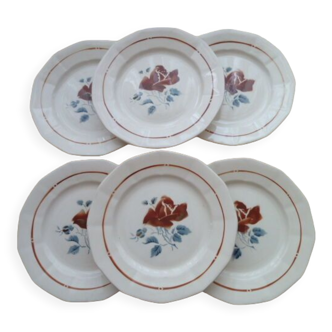 Set of 6 flat plates in faience of Sarreguemines 5040